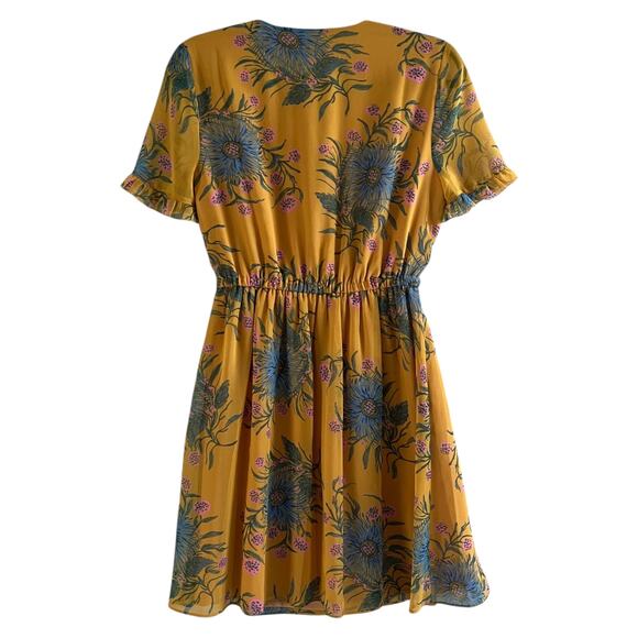 Madewell Sweetgrass Ruffle Sleeve Floral Mini Dress Painted Blooms Gold Size 2 - Picture 3 of 10